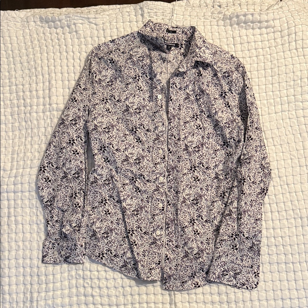 Express Black and White Botanical Shirt